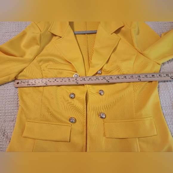 Women's Sunshine Yellow Double-Breasted Open Front Blazer Unlined 1X Brights - Picture 10 of 11